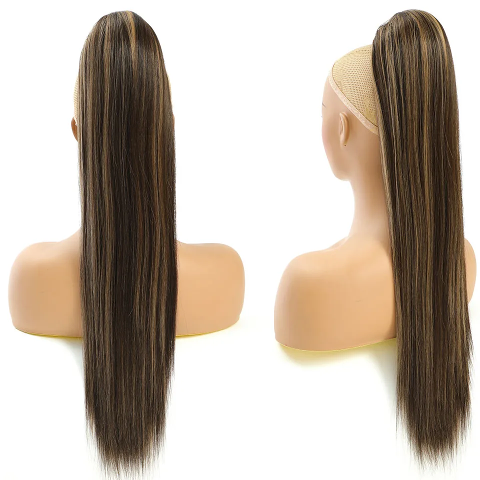 Ombre Synthetische Lange Rechte Paardenstaart Trekkoord Pony Tail 28Inch Clip In Hair Extensions Voor Vrouwen Hittebestendig Nep Haar