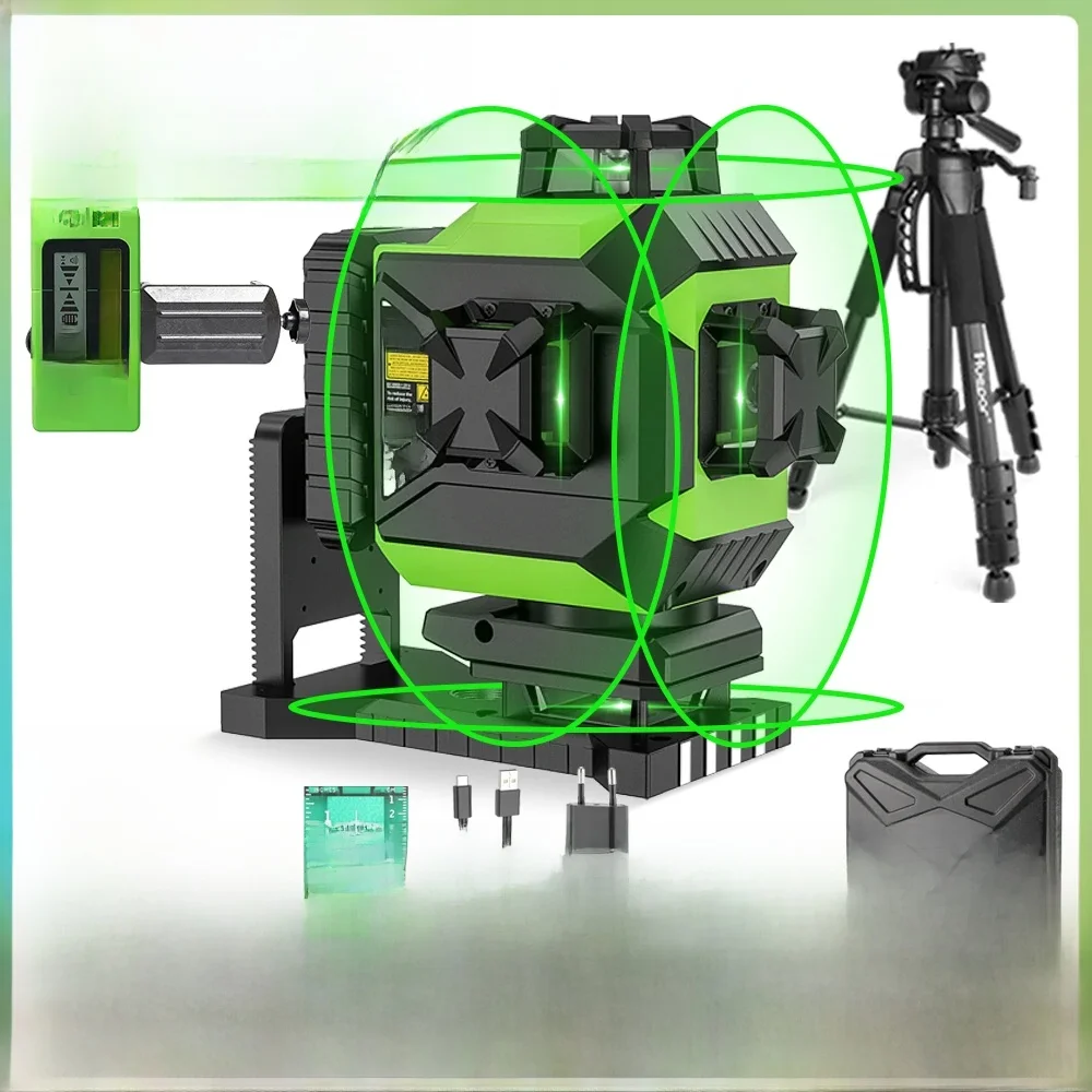 Huepar 704CG Set 16-lijnen laserniveau Zelfnivellerende 4D groene straal Kruislijntegels Vloerlasergereedschap Laserlijnen Harde draagtas - afbeelding 2