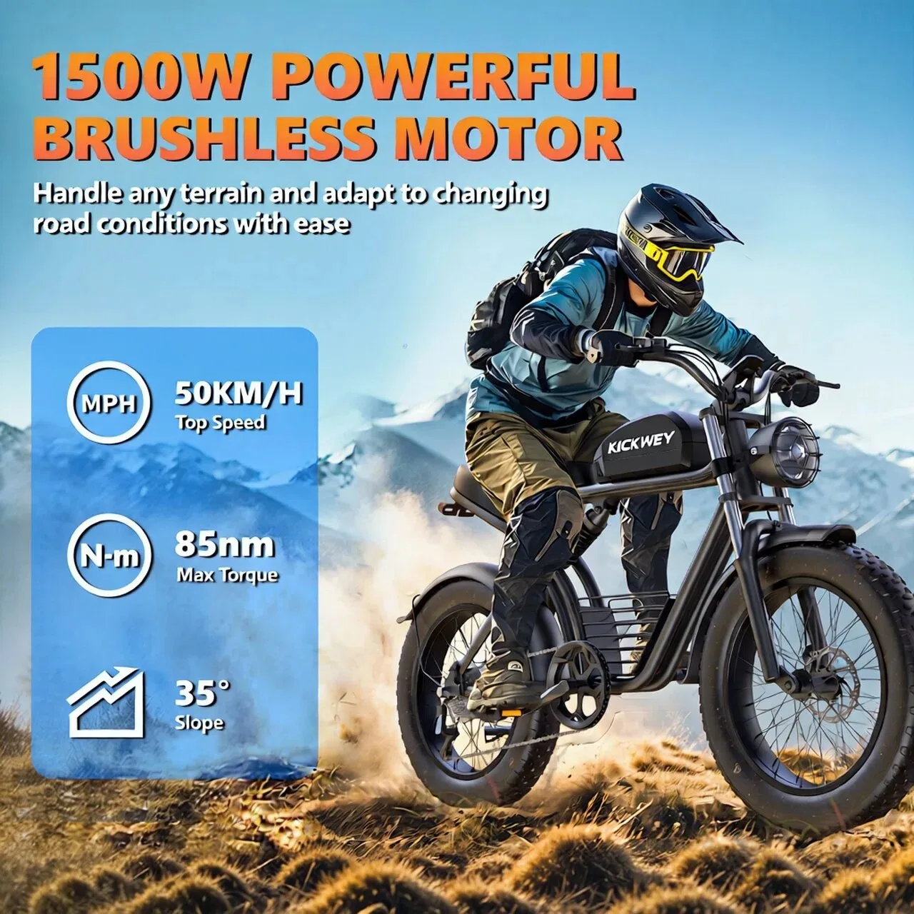 K7 E-Bike für Erwachsene, 1500W Motor, 48V 23Ah Akku, 120 km Maximale Reichweite, 20"x 4" Fette Reifen, Doppelfederung, Hydraulische Bremsen