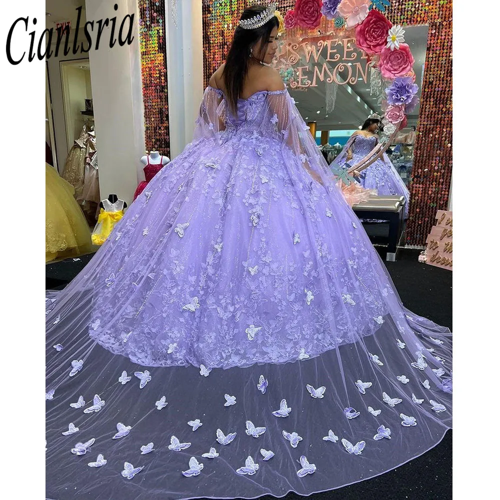 Vestido de mariposa púrpura para quinceañera, escote corazón con capas, 15 16, 2022