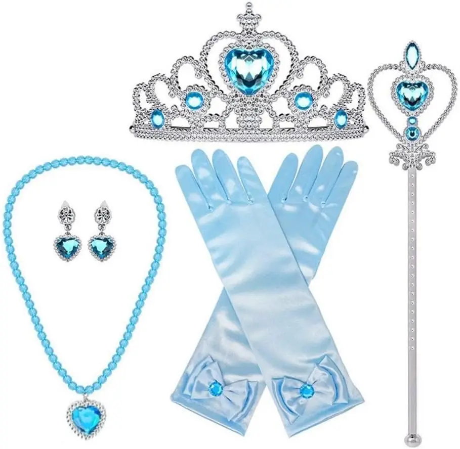 Frozen Princess Accessories Girls Dress Up Jewelry Set with Crowns, Necklaces, Wands, Earrings, Gloves