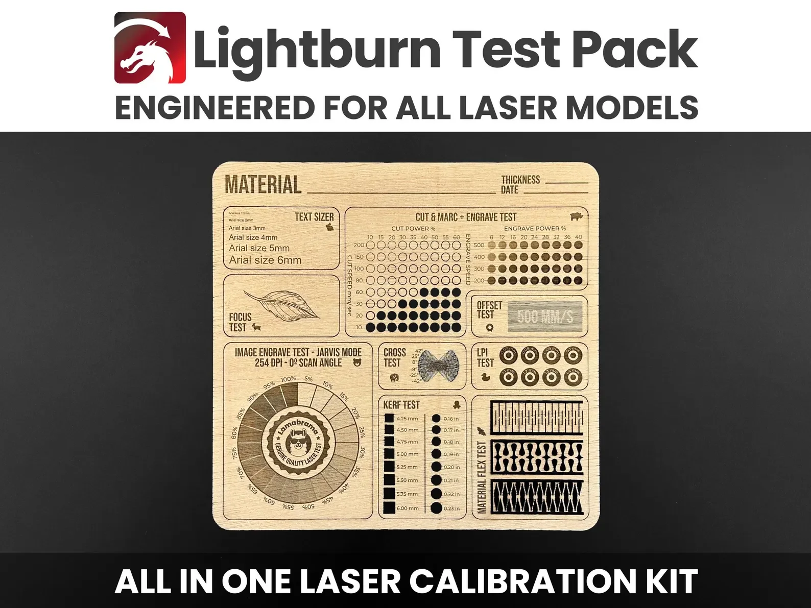 

Laser Calibration Files for Lightburn – CO2 & Diode Test Kit for Engraving & Cutting, All Power Levels, Digital Download