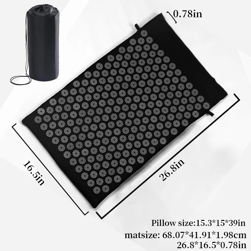 68*42*2cm Black Acupressure Massage Mat & Pillow Set Free Storage Bag