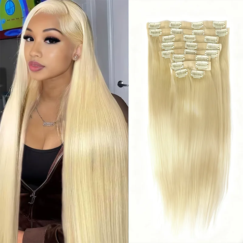 

613 Блондинка, прямые заколки для наращивания человеческих волос, цветные бразильские волосы Remy, 100% настоящие заколки для наращивания человеческих волос, 9 шт./компл., зажим