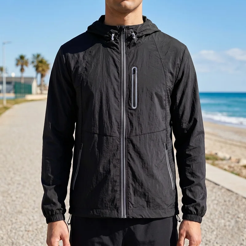 

Men's Hooded Jackets Outdoor Sun Protection 3M Reflective Windbreaker Front Reflective Strip Zipper Pocket Thin Cycling Jacket