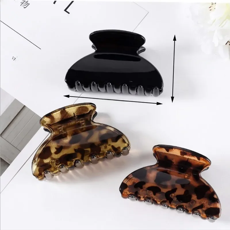 Pinces à cheveux en plastique noir, 3 pièces, pinces à cheveux en forme de crabe, support pour queue de cheval, léopard de base, écaille de tortue, grande Barrette, ensemble d'accessoires de