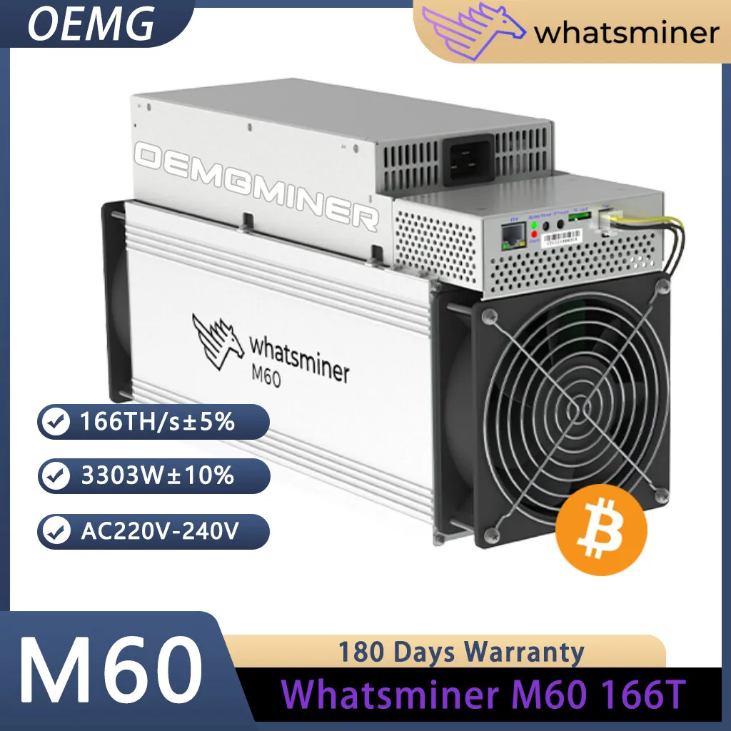 

Новый майнер Whatsminer M60 166T 3303W ASIC для майнинга BTC (биткойнов) с блоком питания в комплекте