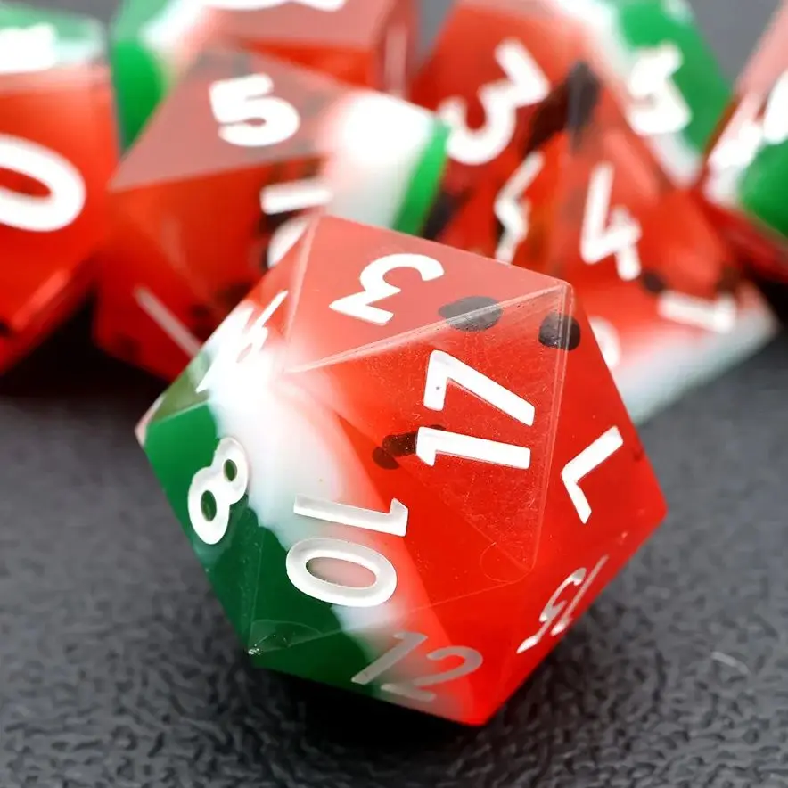 

Handcrafted Resin DND Dice Set, Red-Green Gradient, Translucent Pulp Texture RPG Dice for Tabletop Role-Playing Games N35