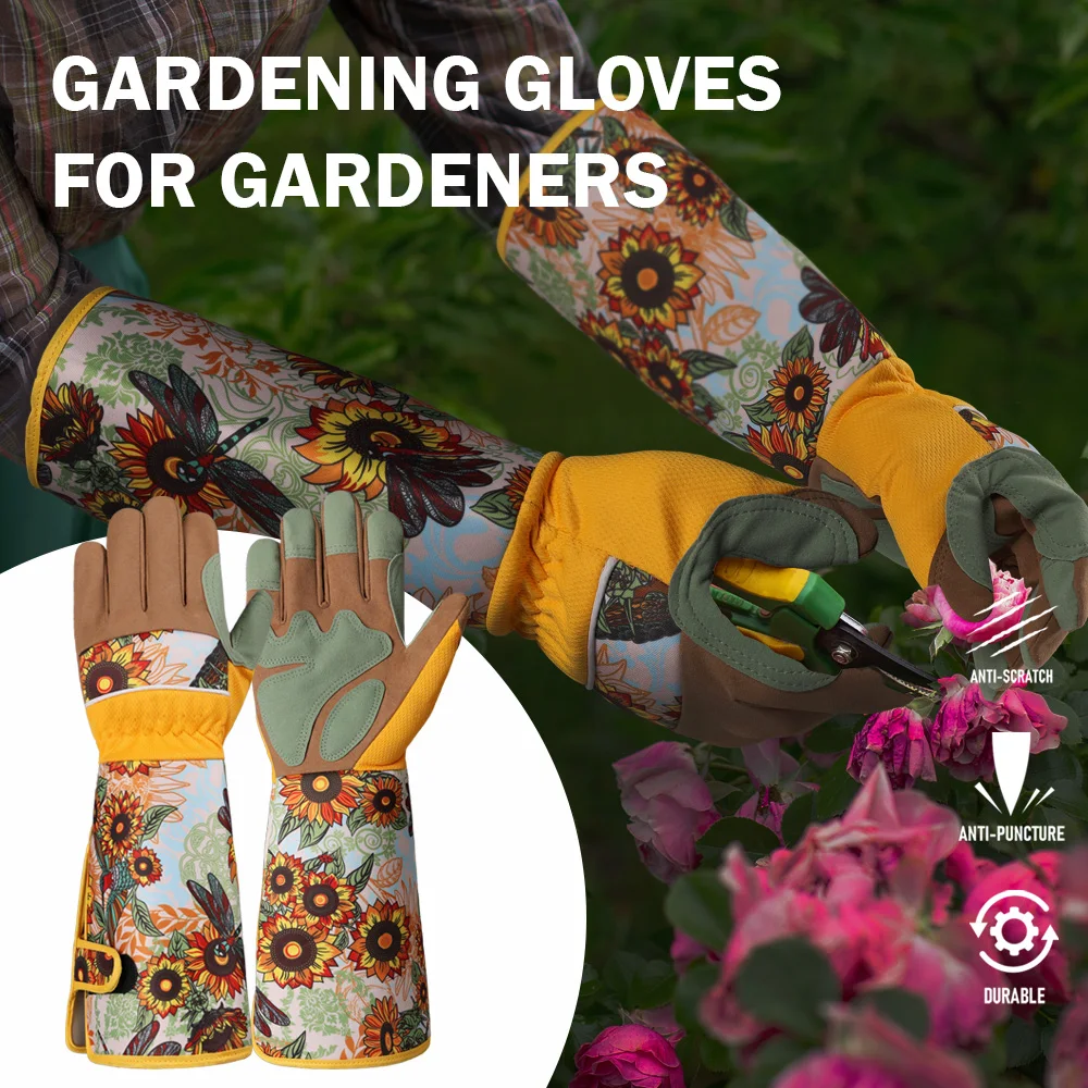 1 Pair Hummingbird Pattern Gardening Gloves Long & Short Breathable Adjustable Cuff Garden Work