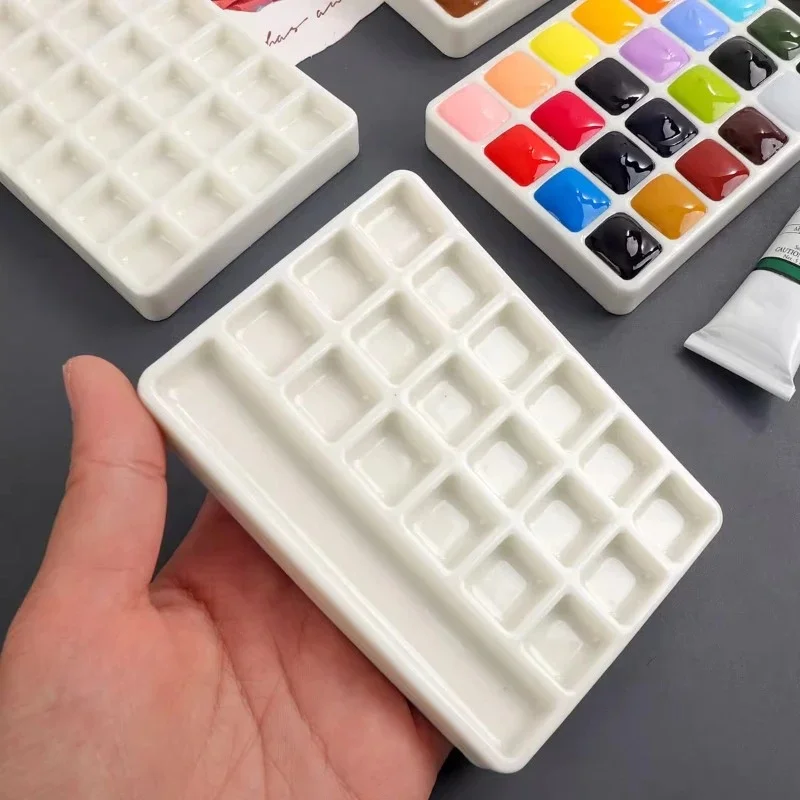 Pusta paleta ceramiczna Paleta akwareli 18/24 Siatka Taca na farby akwarelowe Artysta Podróż Malowanie Przenośne artykuły artystyczne — zdjęcie produktu 7
