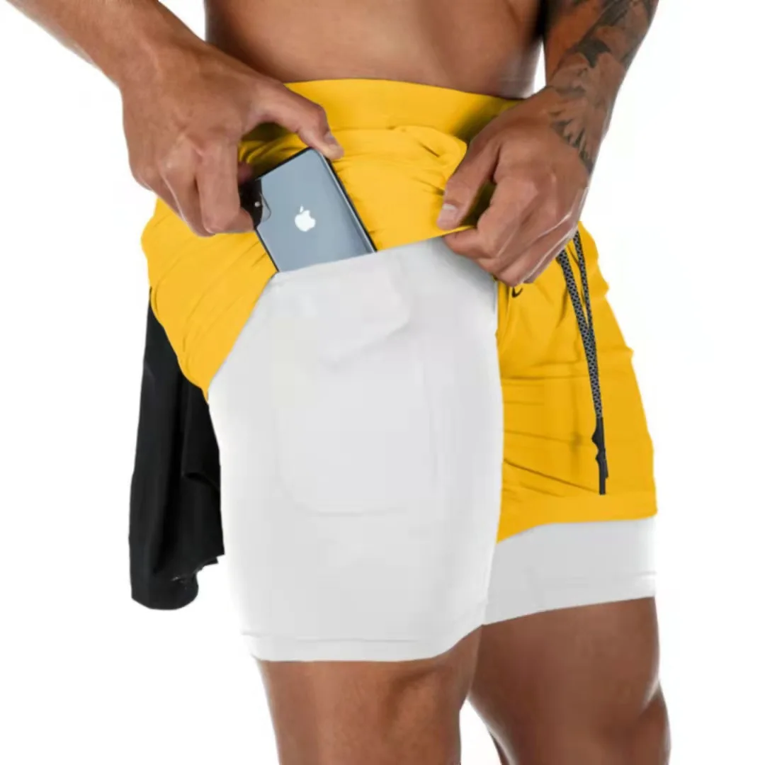 Pantalones cortos deportivos 2 en 1 para hombre, Shorts para correr, Fitness, culturismo, entrenamiento, secado rápido, playa, novedad de 2022