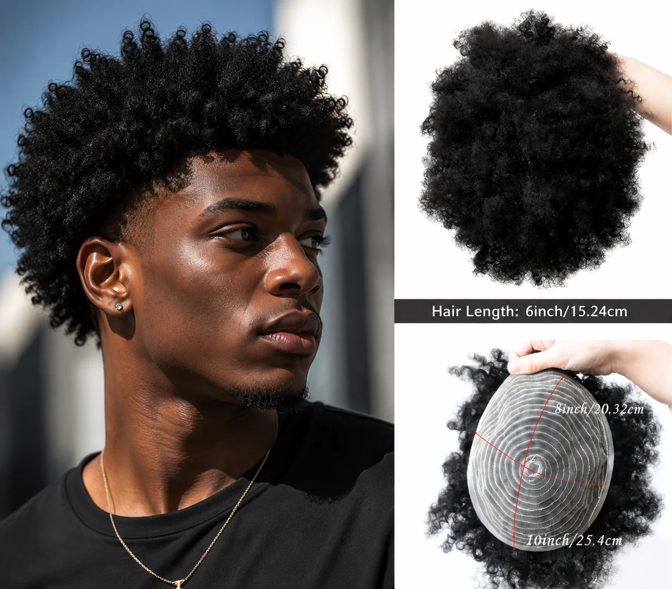 

Ultra Thin Base Afro Curly Men Toupee 8x10 100% Human Hair Breathable Natural Black Daily Hairpiece