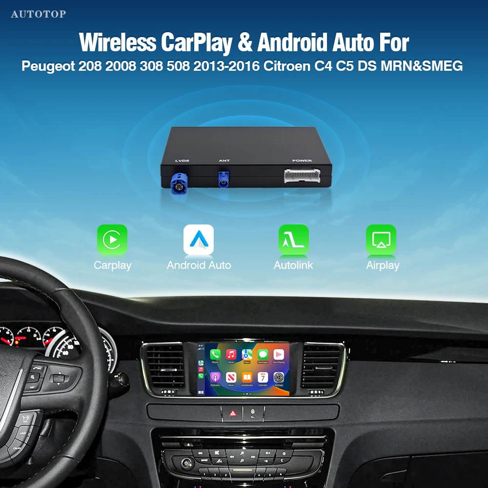 AUTOTOP Draadloze CarPlay Android Auto Interface voor Peugeot Citroen DS SMEG C4 C5 DS4 DS3 DS5 308 508 208 3008 5008 Multimedia - afbeelding 2
