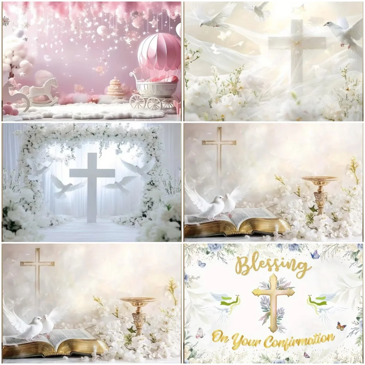Erstkommunion Fotografie-Hintergrund Goldkreuz Geburtstagsparty Dekoration Kulisse Taufe Babyparty Banner Foto-Requisiten
