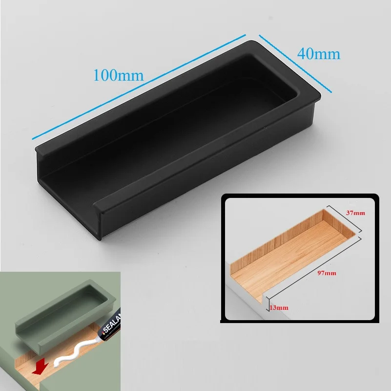 4Pcs Aluminum Half Rectangular Built-in Cabinet Finger Pull Handle Furniture Kitchen Closet