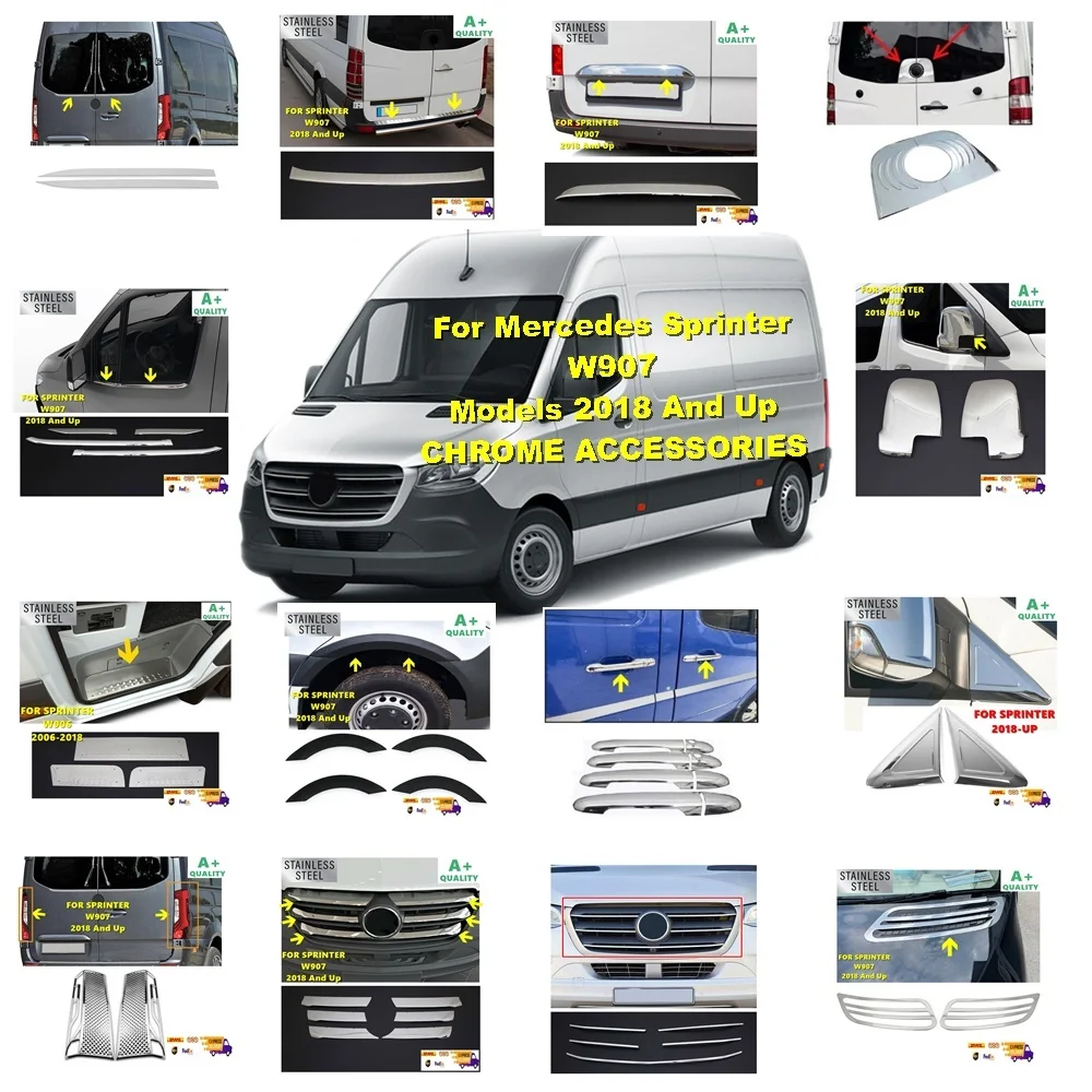 

For Mercedes Sprinter W907 Chrome Accessories. Models 2018 And Up. Stainless Steel And ABS. A+ Quality. FOR WHOLESALE BUYING