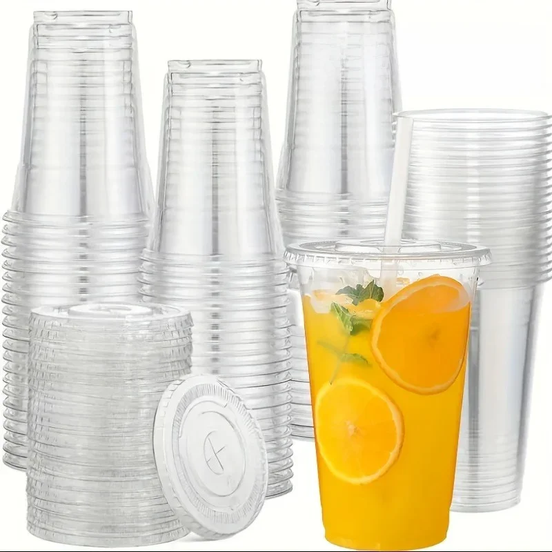 100Sets 12/16OZ Plastic Bekers met Deksels Clear Wegwerpbekers Stro voor Feestjes Ijskoffie Smoothie Milkshake Koude Drankjes - afbeelding 2