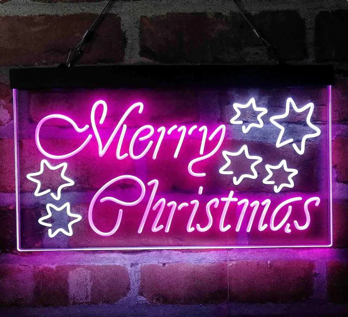 Custom Dual Color LED Neon Sign, Feliz Natal Estrelas Decoração, Luz de néon, Feliz Natal, Presente