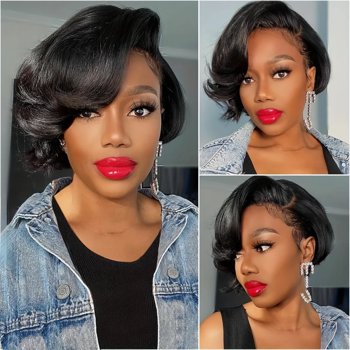 Pixie Cut Perücken Echthaar 13x4 Kurze Pixie Cut Lace Front Perücke Transparente Frontal Perücke Gestufte Gerade Bob Perücken
