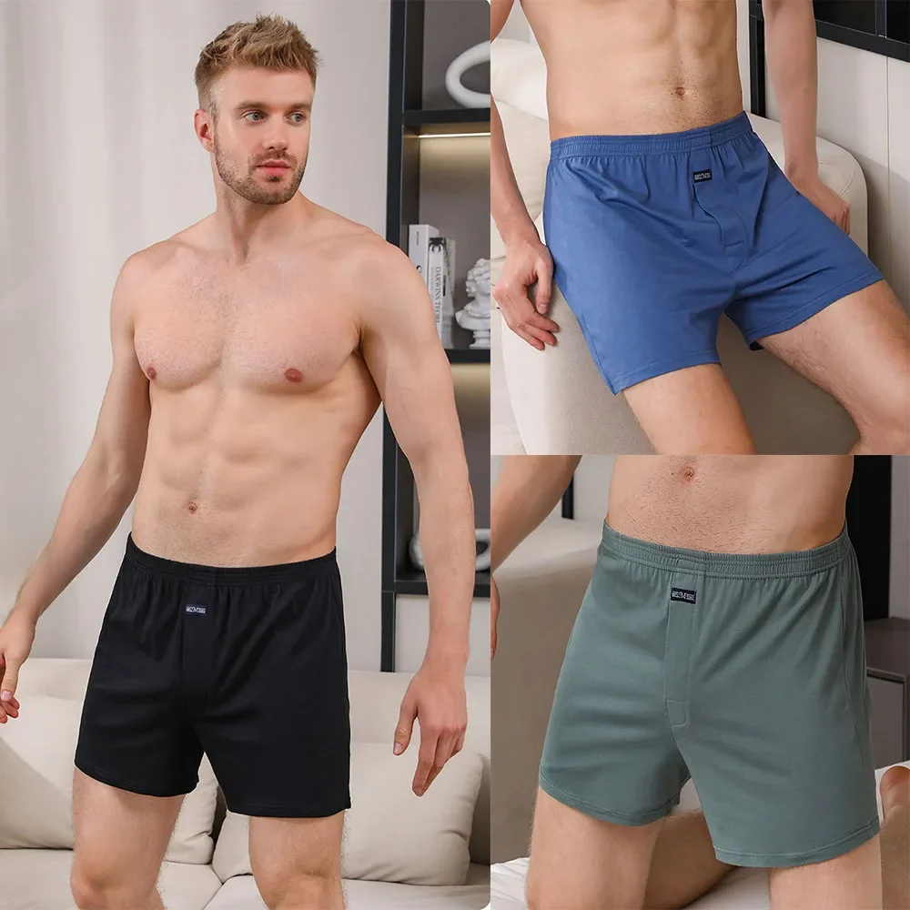 3 sztuk/paczka 100% bawełna męskie jednolite spodnie od piżamy Casual w pasie spodenki do spania oddychające 3D krocza dna Pijama Hombre — zdjęcie 2