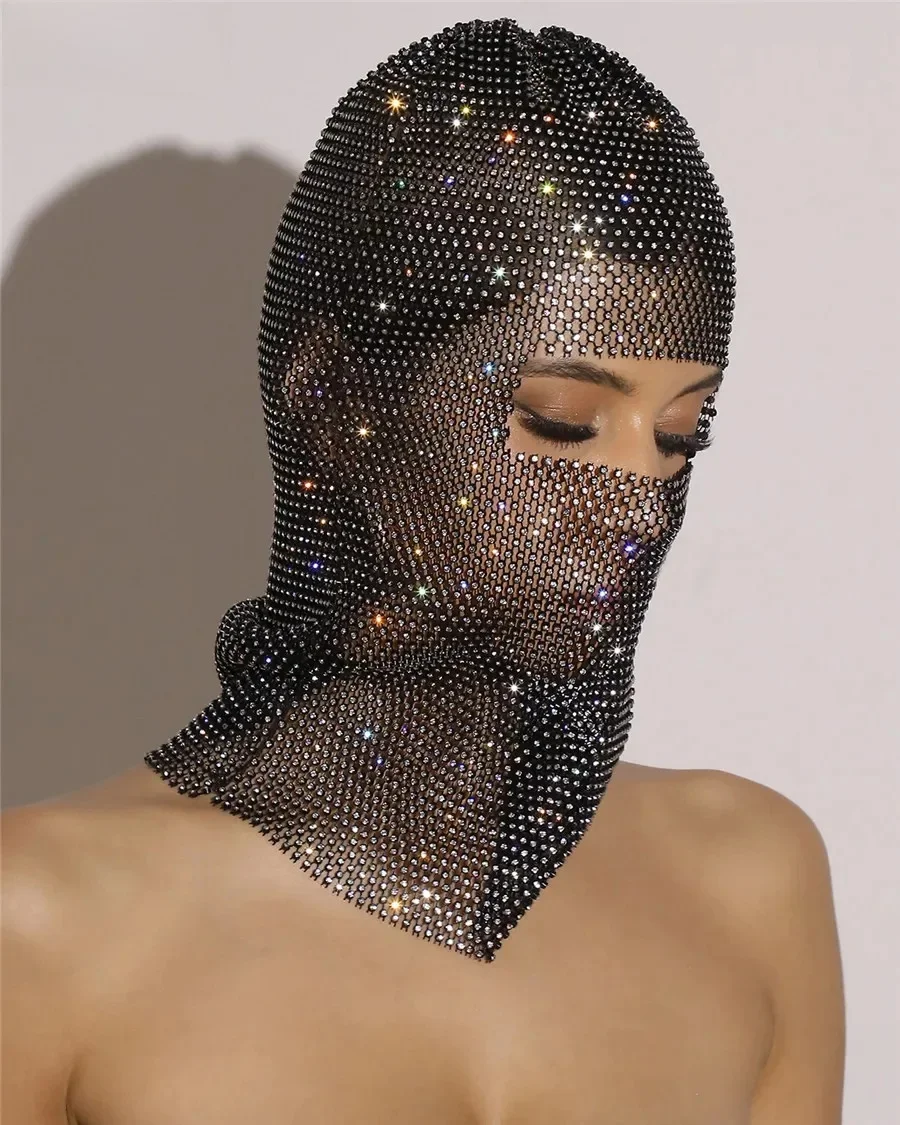 Turban en Résille Creuse avec Strass pour Femme, Cagoule de Rotterdam, Chapeau Kly Diamants, Capuche de Sauna, Masque de Tête, Enveloppe de Sauna, Club, Rave Party, Y2K