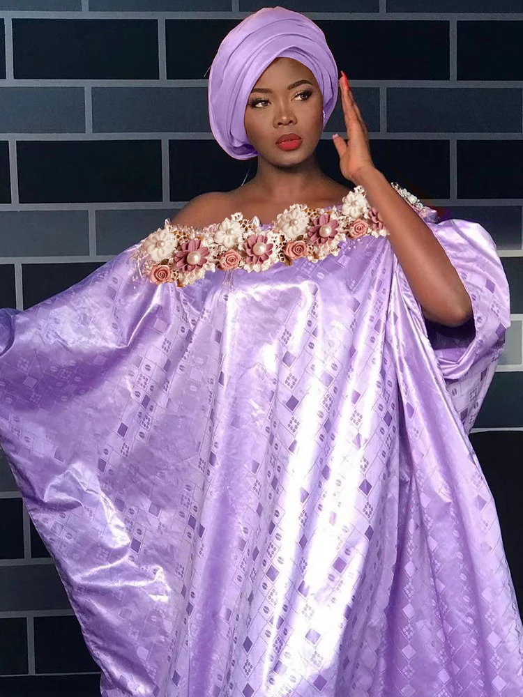 Purple Nigeria Women Traditional Wedding Party Clothing Large African Dashiki Robe Long Dresses Bazin Riche Evening Gowns