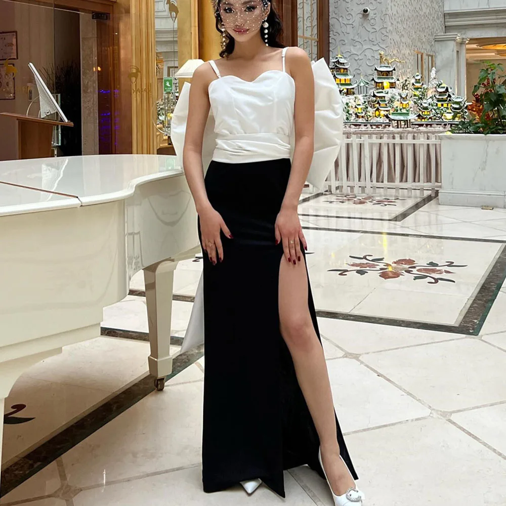 Customized Elegant Prom Gown Contrast Color Patchwork Side High Slit Backless Big Bow Modern Evening Party Dresses فساتين للحفلا