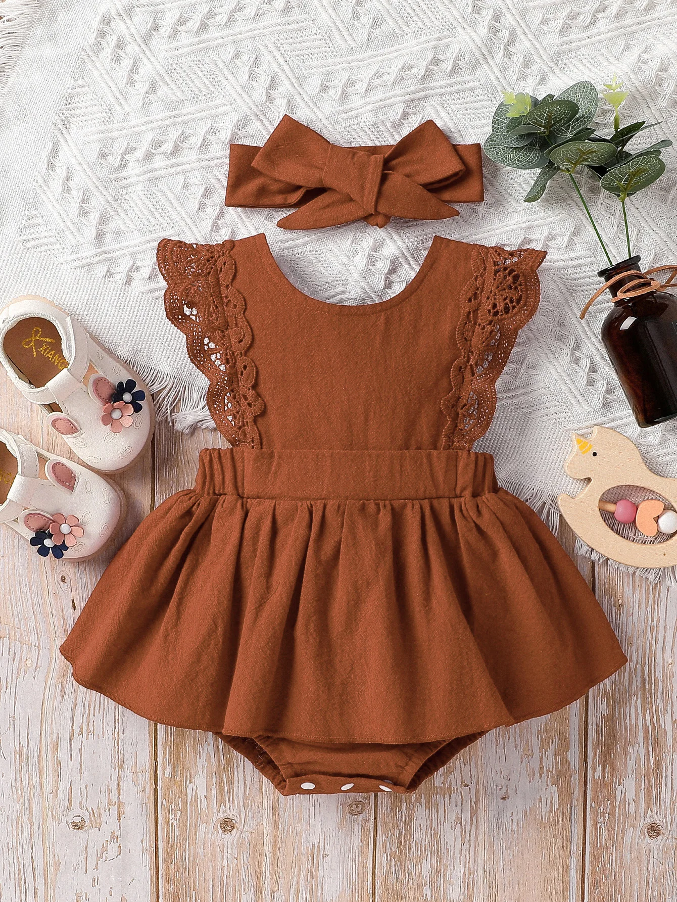 Baby girl summer 3-24M leisure and simplicity pure color Classic Cute Vacation Outdoor dress+hair band