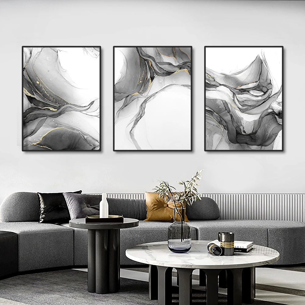 3PCS Frameless Abstract Black and White River Canvas Painting Nordic Posters Wall Art Print Pictures For Living Room Home Decor