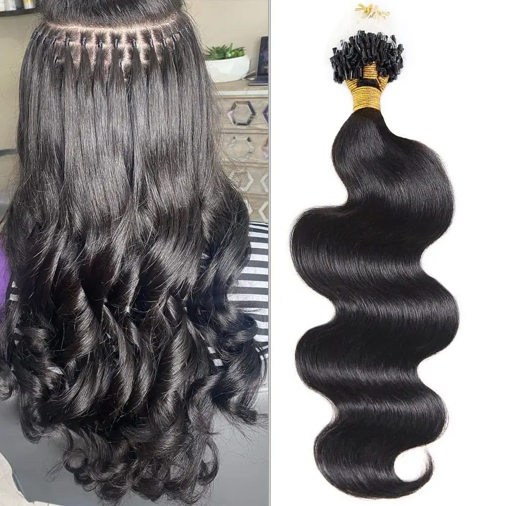 Body Wave Micro Link Hair Extensions 1g/strand Microlink Human Hair Extension Beaded Invisilable Micro Ring Extension #1B