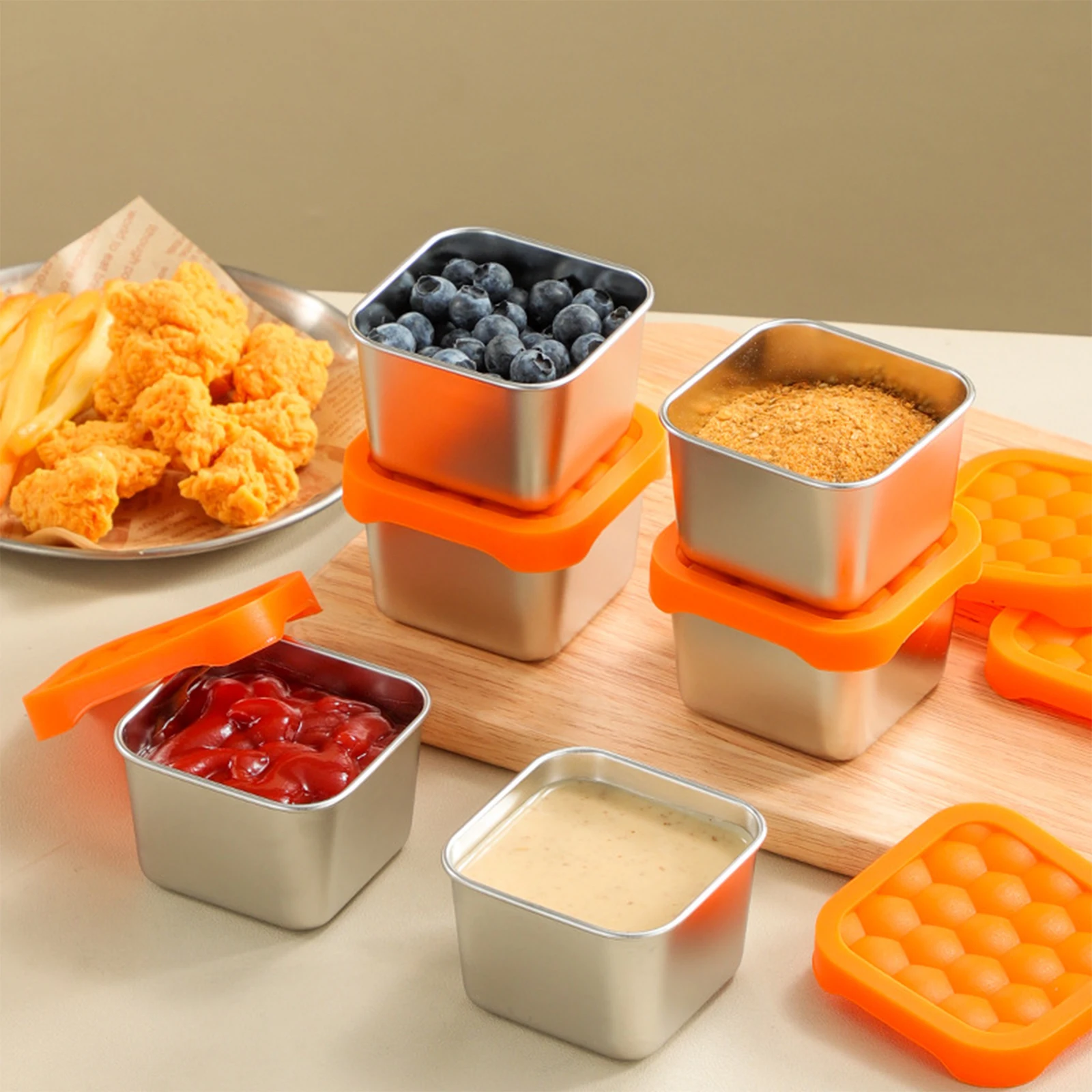 Frascos para salsa, cuenco para inmersión, tazas de condimentos de acero inoxidable a prueba de fugas para uso doméstico y en hotel, contenedores para salsa de tomate y té, 6 uds.