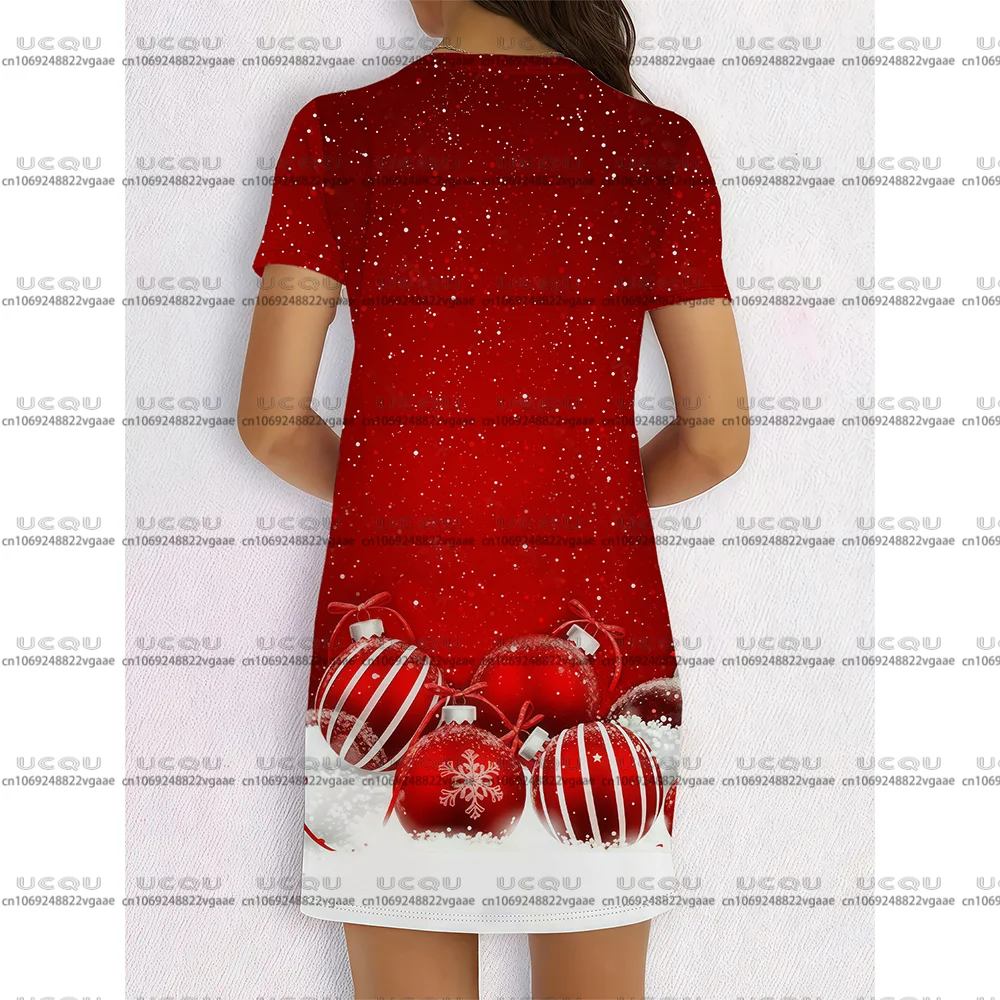 المرأة عيد الميلاد سانتا طباعة فستان ماكسي الفتيات تي شيرت فستان عادية تي شيرت تنورة هدية حفلة Y2k الملابس عطلة الاحتفالات