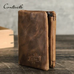 Portefeuille en cuir véritable pour hommes, avec poche pour pièces de monnaie, Vintage, à loquet, avec porte-carte, marque de luxe, porte-monnaie à fermeture éclair courte