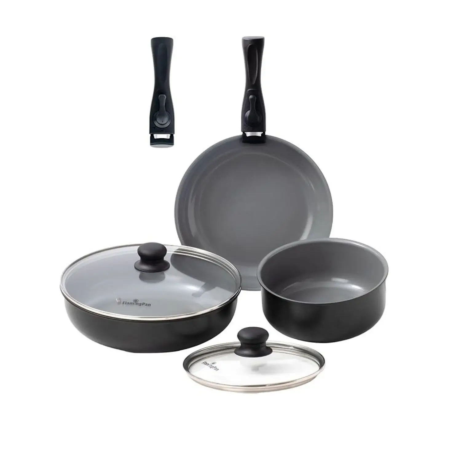 6pcs Nonstick Cookware Sets,Non Stick Pots and Pans Set Detachable Handle, Kitchen Cookware Sets,Dishwasher,Oven,Grey