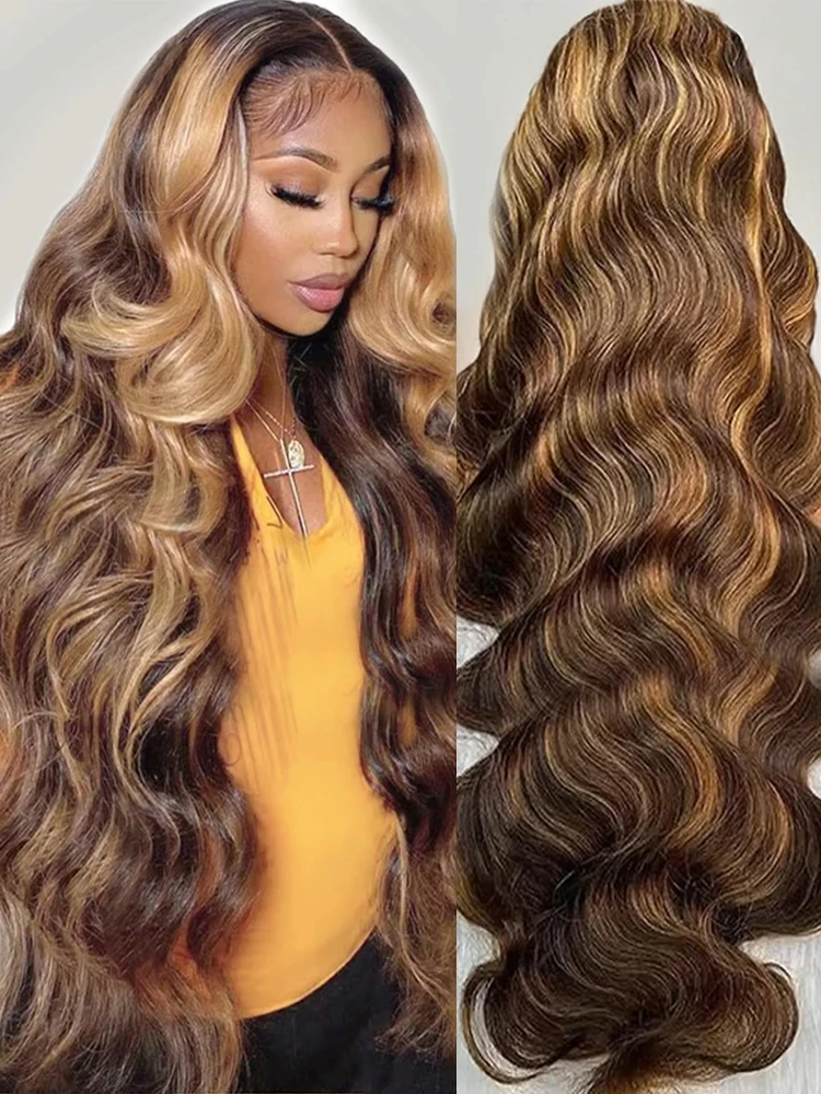 

4/27 Highlight Wig 100% Human Hair Wig 13x4 13x6 Ombre Blonde Body Wave 36Inch HD Прозрачный парик фронта шнурка Бразильский для женщины