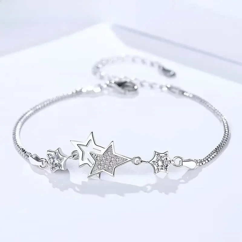 Bracelets en argent Sterling 925 pour femmes, breloque élégante, étoile en cristal, bijoux à la mode, accessoires de fête de mariage