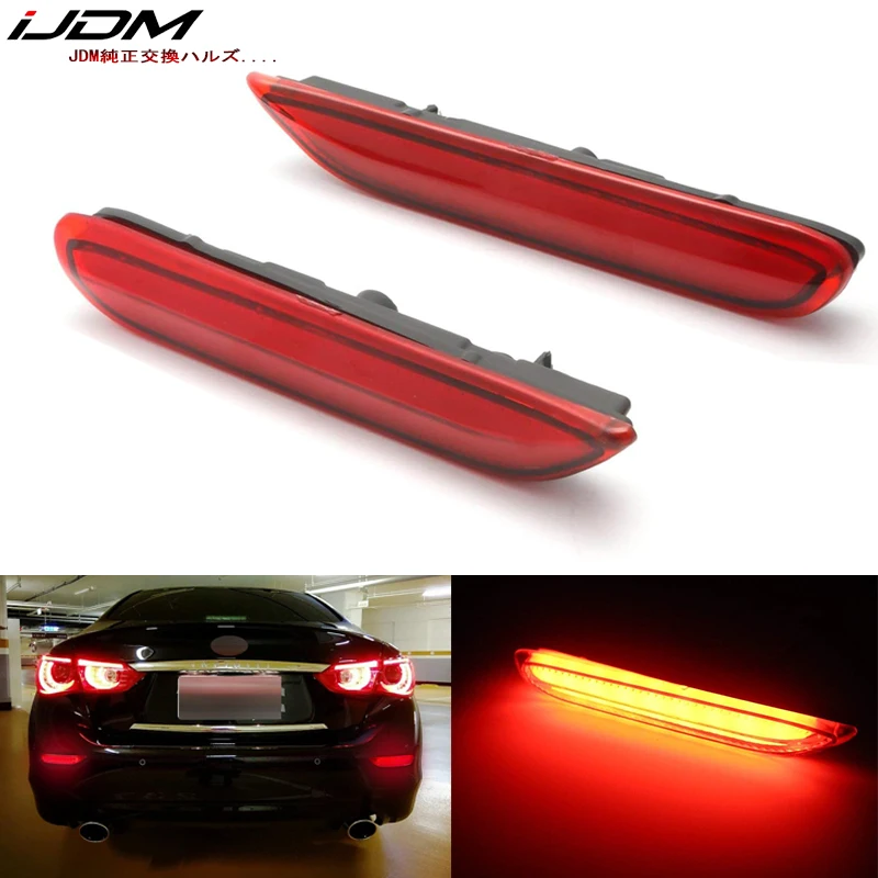 iJDM LED Bumper Reflector Lights For Infiniti Q50 QX56 QX60 QX80 Nissan Pathfinder Rogue Function as Tail, Brake & Rear Fog Lamp