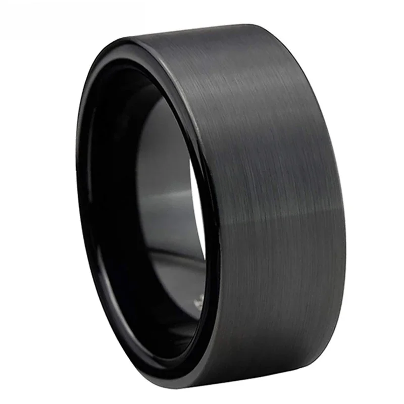 10mm 12mm czarny z wolframem obrączka z węglika dla mężczyzn szczotkowane wykończenie Comfort Fit — zdjęcie 2