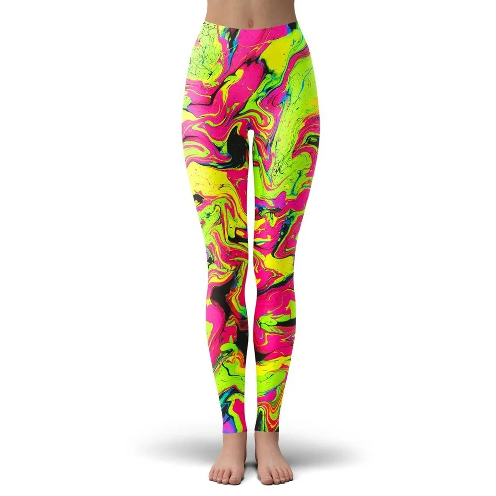 Kolorowe psychodeliczny styl moda kobiety legginsy moda 3D drukowane farby legginsy Sexy elastyczna kobieta Skinny legginsy DDK24 — zdjęcie 2