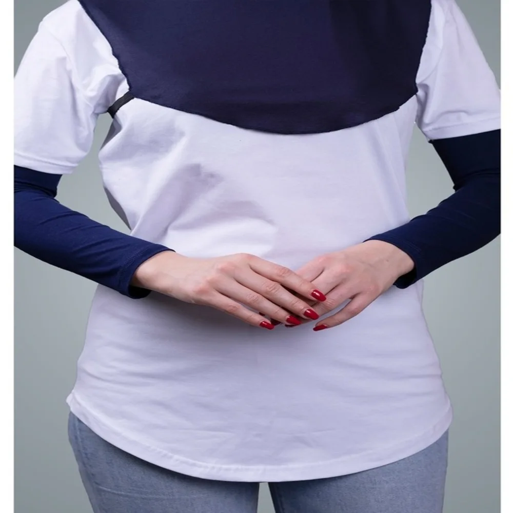 

Hijab Oversleeve Viscose Combed Fabric Plain Navy Blue Black White Oversleeve Prayer And Sun Protection Armband Muslim gift isla