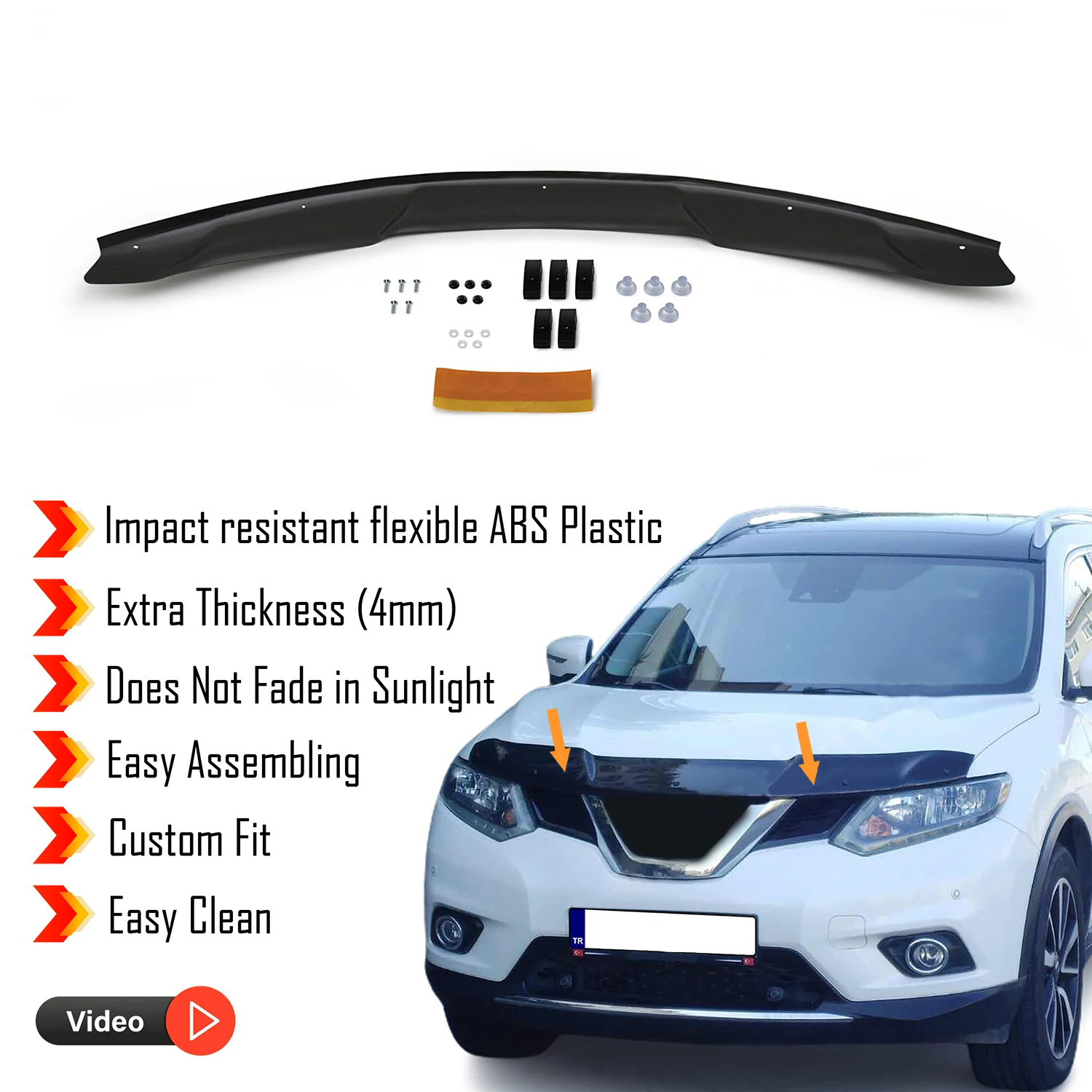 Hood Deflector Guard for Nissan XTrail (2014-2017) Bug Shield Bonnet Protector / 4 mm thickness and ultra-durable material