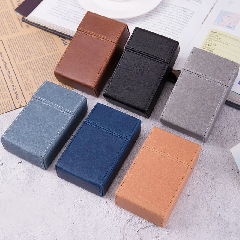 Hot Holds 20 Cigarettes PU Leather Storage Box Magnet Adsorption Clamshell Cigarette Case Smoking Accessories Men Gift