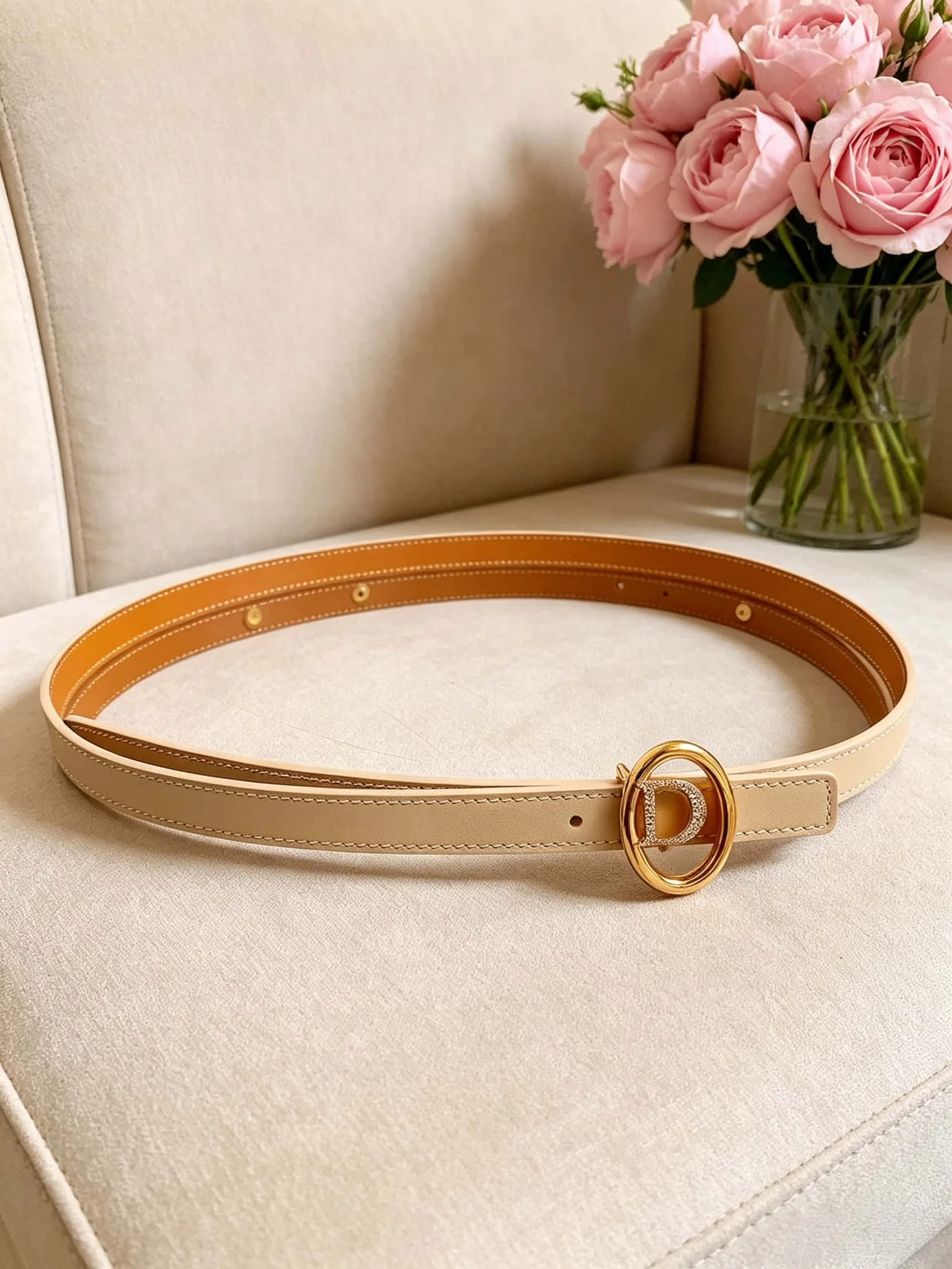 2026 Women Belt New Fashion Oval Rhinestone Metal Clasp Retro Simple Women Double-sided Belt Width 1.5CM