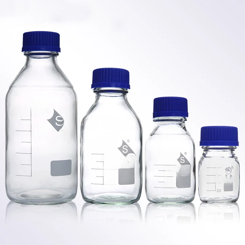 1 sztuk pojemność 100/250/500/1000ml szklana butelka odczynnika z niebieskim zakrętką laboratorium medyczne chemia szkło — zdjęcie 2