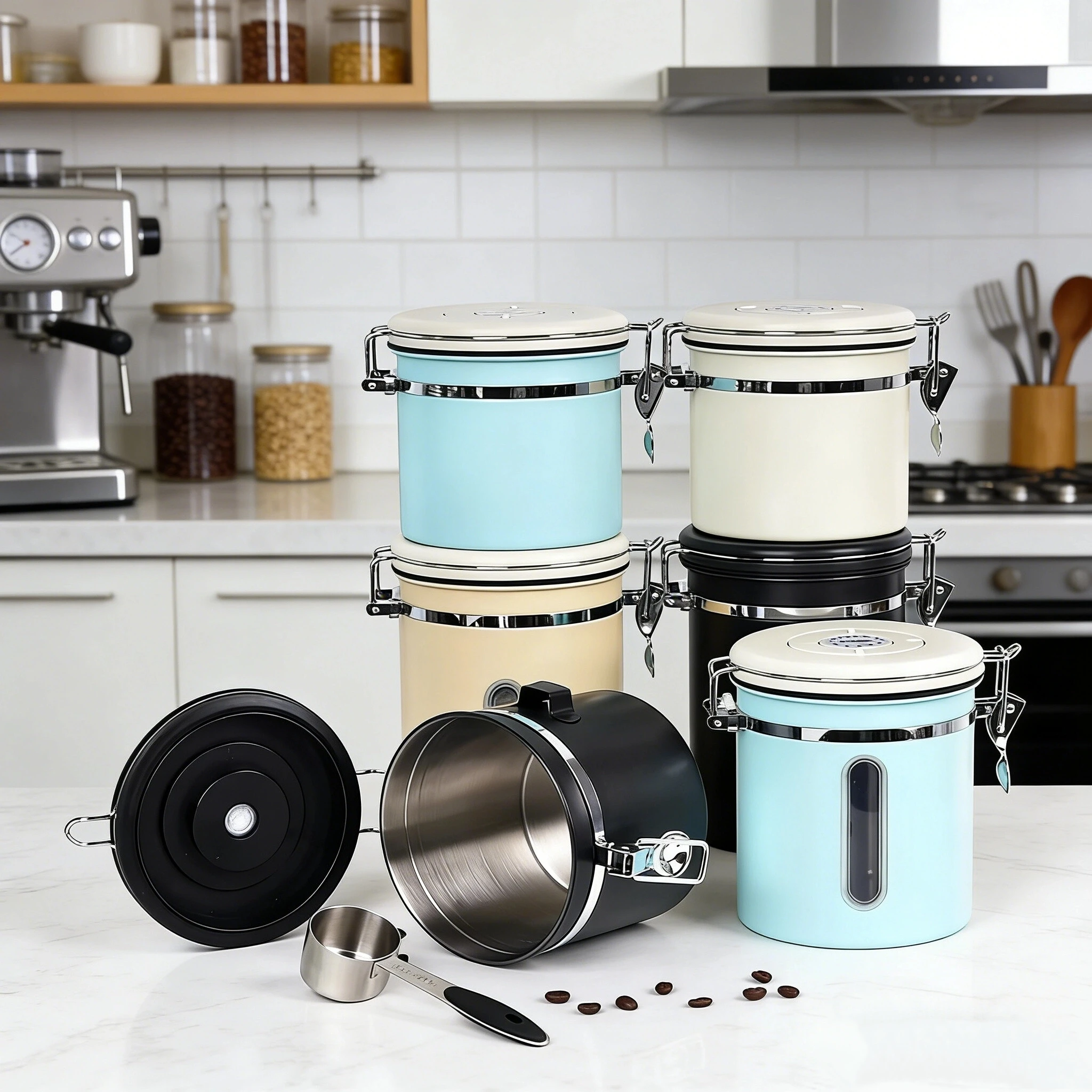 

Кофейник IKAPE, герметичный кухонный контейнер из нержавеющей стали для хранения пищи с датчиком и ложкой для кофе