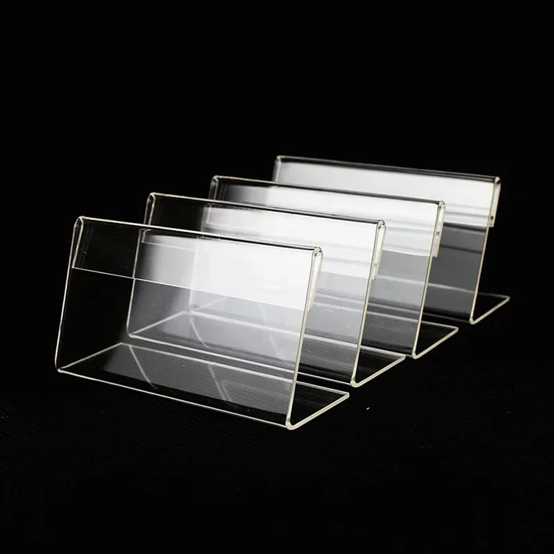 Image of 10pcs Mini Clear Acrylic Sign display Holder For Wedding Birthday Party Bakery Retail L Shape Price Name Card Tag Label Stand