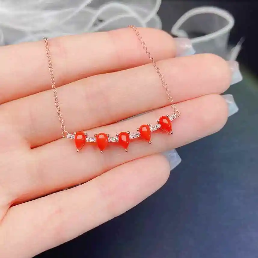 KJJEAXCMY Fine Jewelry 925 sterling silver natural cow blood Coral Lady collarbone chain necklace to send girlfriend birthday