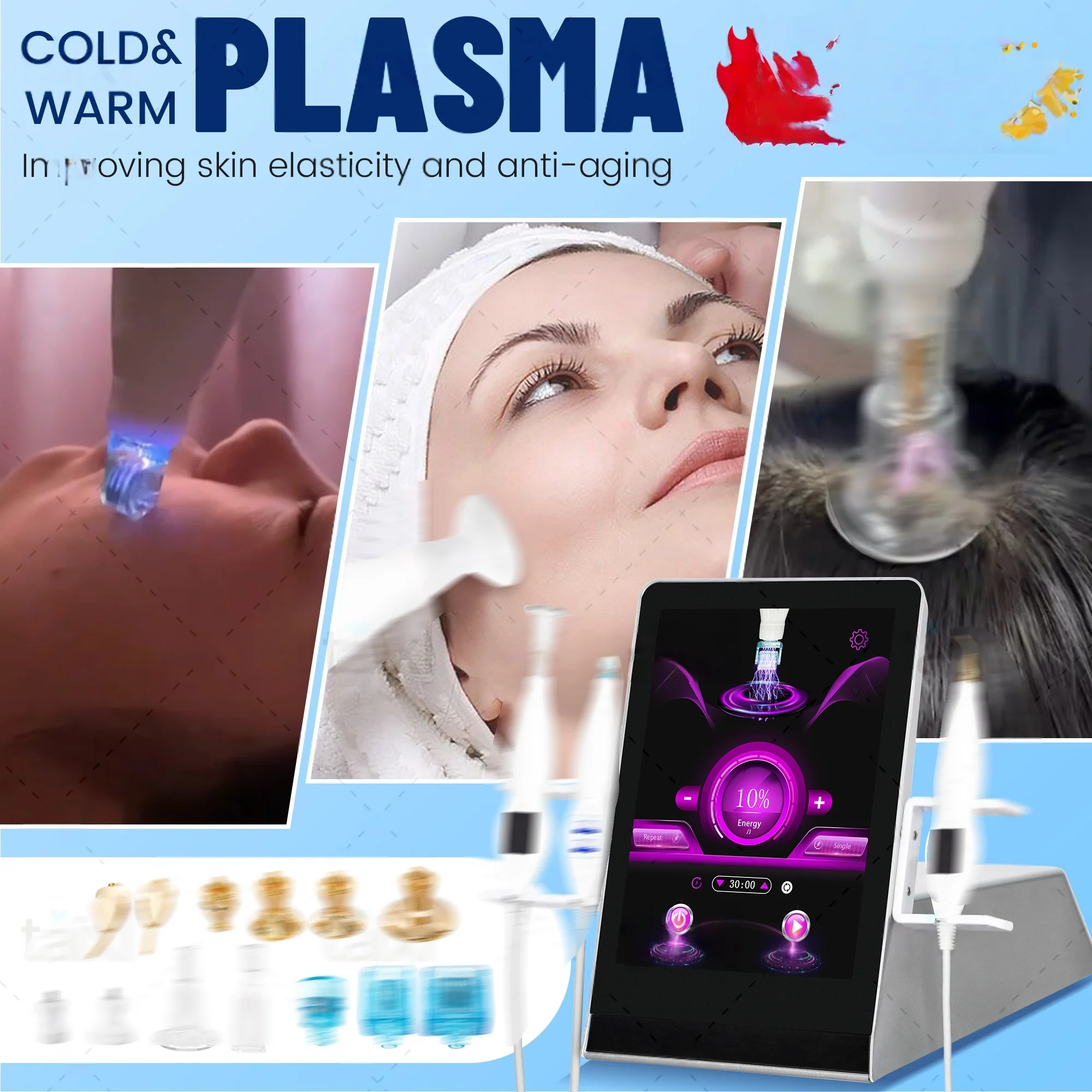 Appareil de beauté 8-en-1 à plasma froid et chaud, machine à plasma à pointe diamantée pour le rajeunissement cutané et les soins du visage anti-âge
