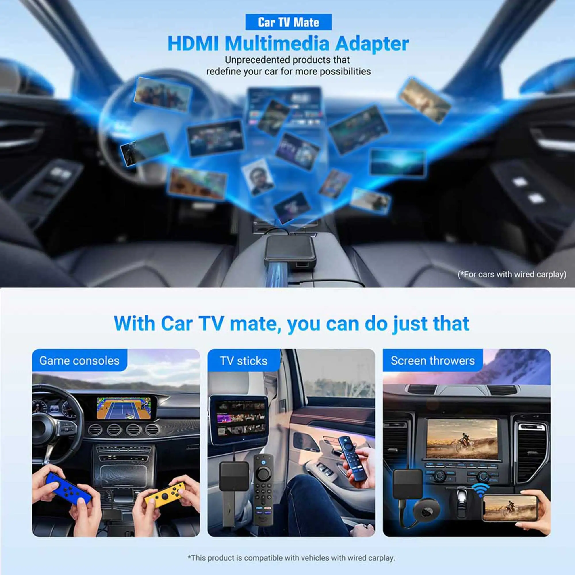 2024 Ottocast Car TV Mate for Wired CarPlay Car for HDMI Output Video Converter for TV Sticks Game Consoles Set-top Boxes