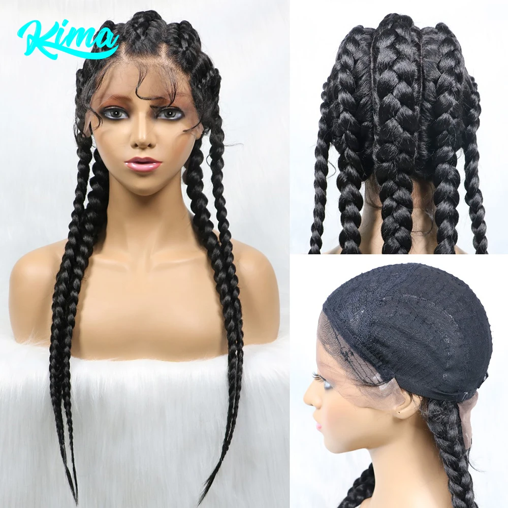 Box Braided Wigs Lace Frontal Cornrow Wig 24 Inches Synthetic Wigs Knotless With Baby Hair For Women Afro Style Wig